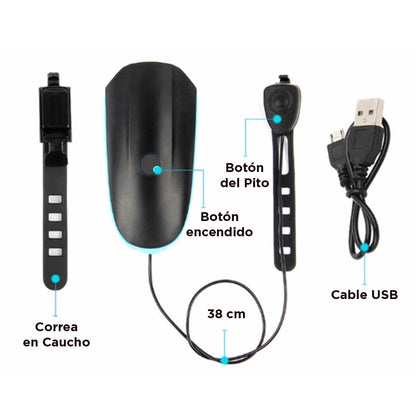 Luz Recargable para Bicicleta con Bocina