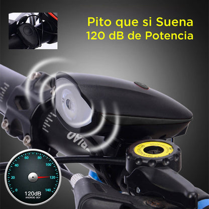 Luz Recargable para Bicicleta con Bocina